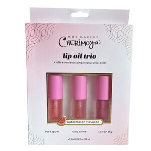 Max Makeup Cherimoya Tinted Glossy Lip Oil Trio Watermelon Hyaluronic Acid